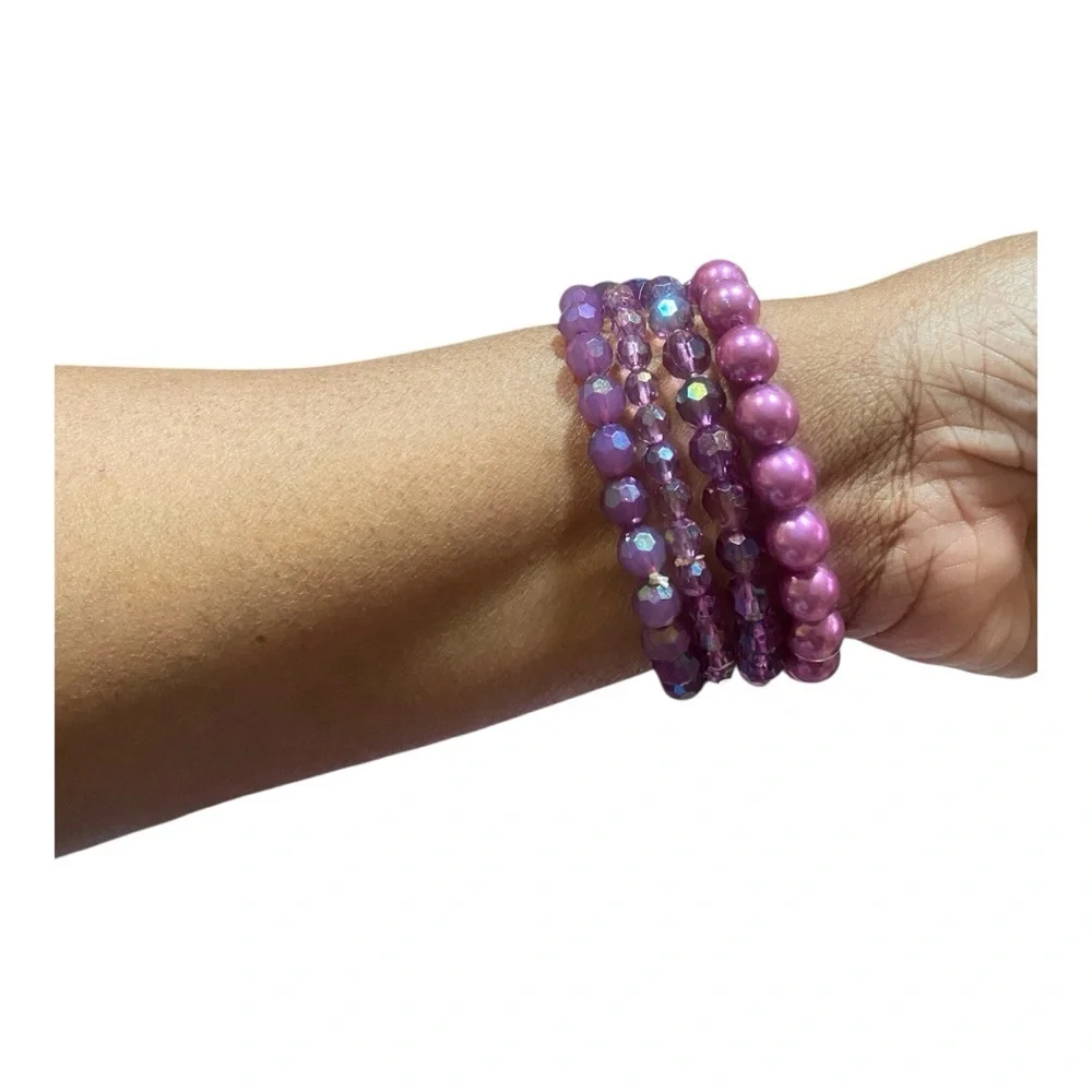 Vintage Purple Beaded Flower Bracelet